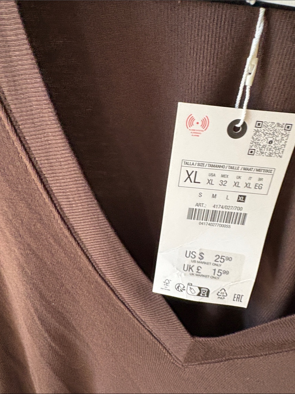 Zara Chocolate Brown V-Neck Short Sleeve Tee - Picture 4 of 5